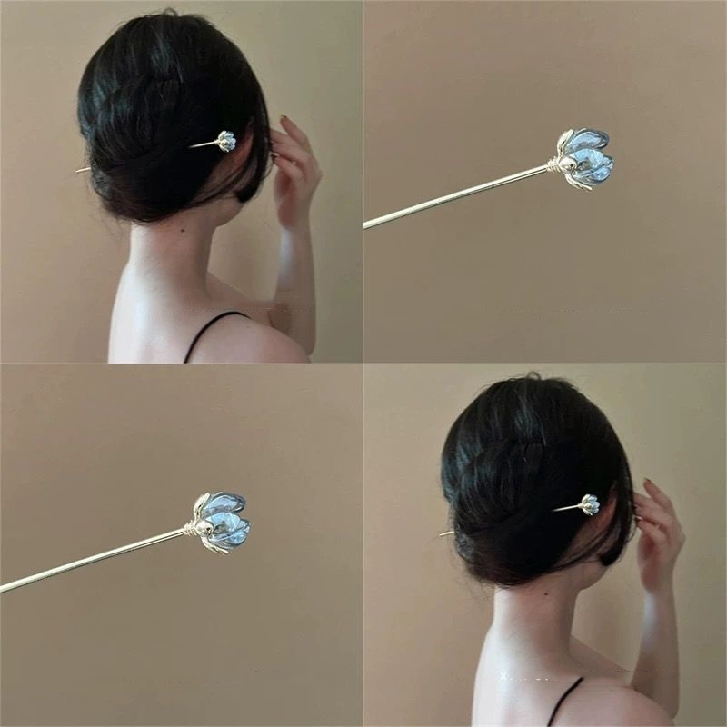 Supply Florist - Blue Flower Hairpin, Daily Hair Accessory,
