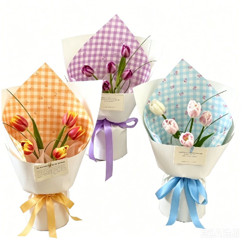 Rose Grid Print Thick White Kr - Flower Wrap Kraft 评论和价格