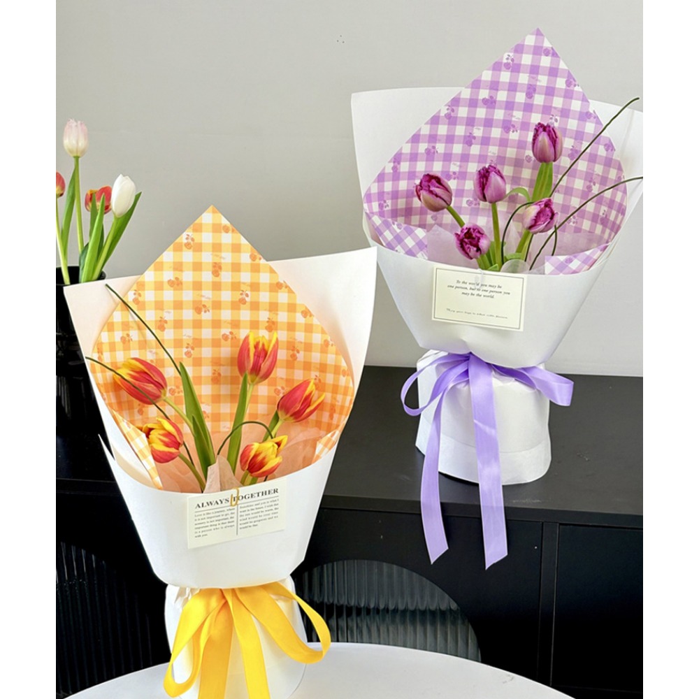 Rose Grid Print Thick White Kr - Flower Wrap Kraft 评论和价格