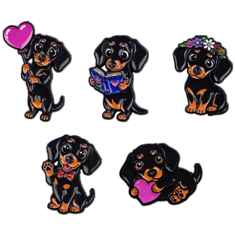 5pcs Cute Dachshund Enamel Pin - Supply Florist 评论和价格
