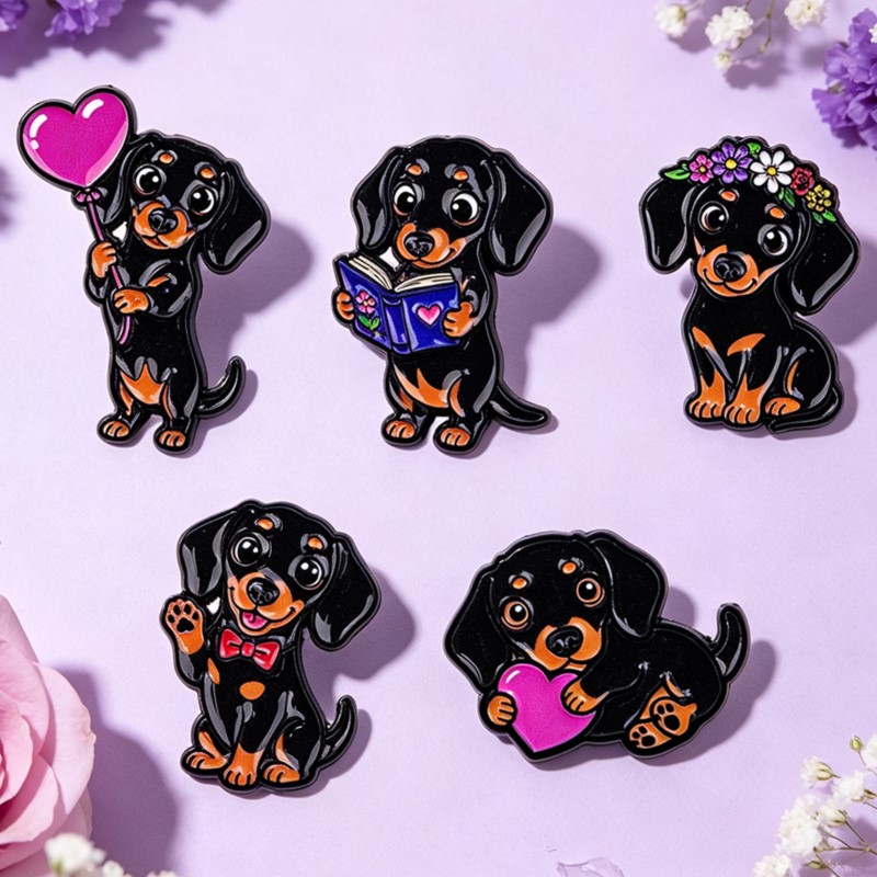 5pcs Cute Dachshund Enamel Pin - Supply Florist 评论和价格