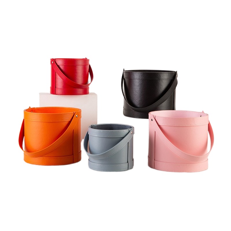 Portable Leather Round Gift Bo - Florist Supply Buckets 评论和价格