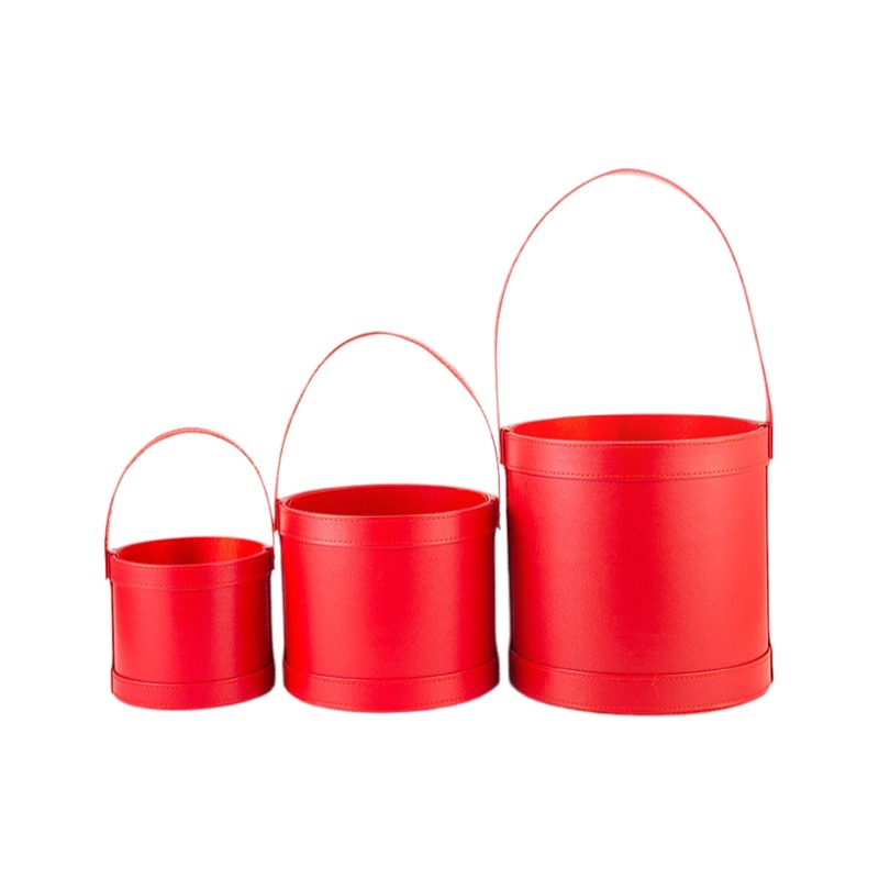 Portable Leather Round Gift Bo - Florist Supply Buckets 评论和价格
